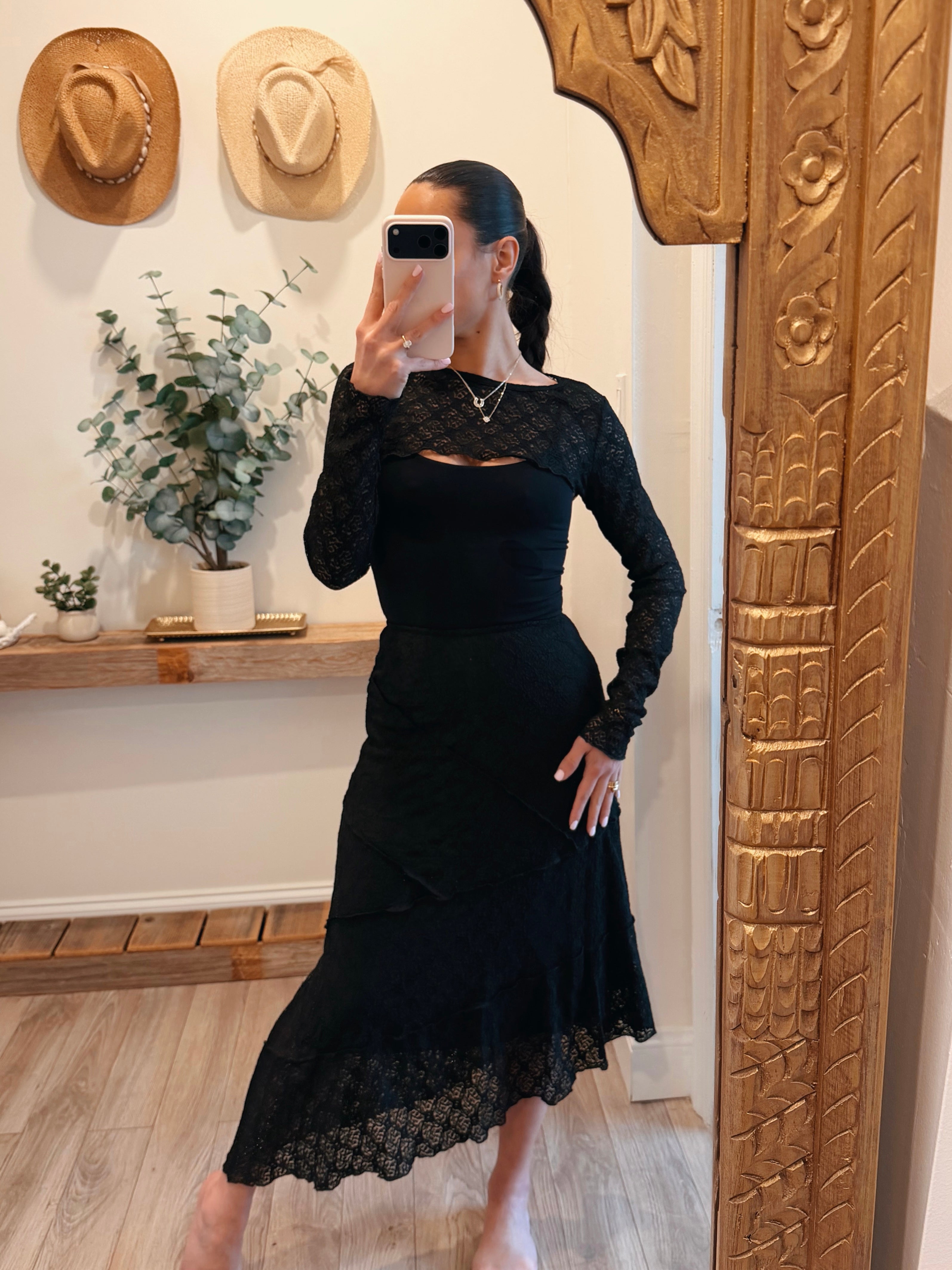Black Lace Boho Bolero & Skirt Set M Black Lace Boho Bolero & Skirt Set M