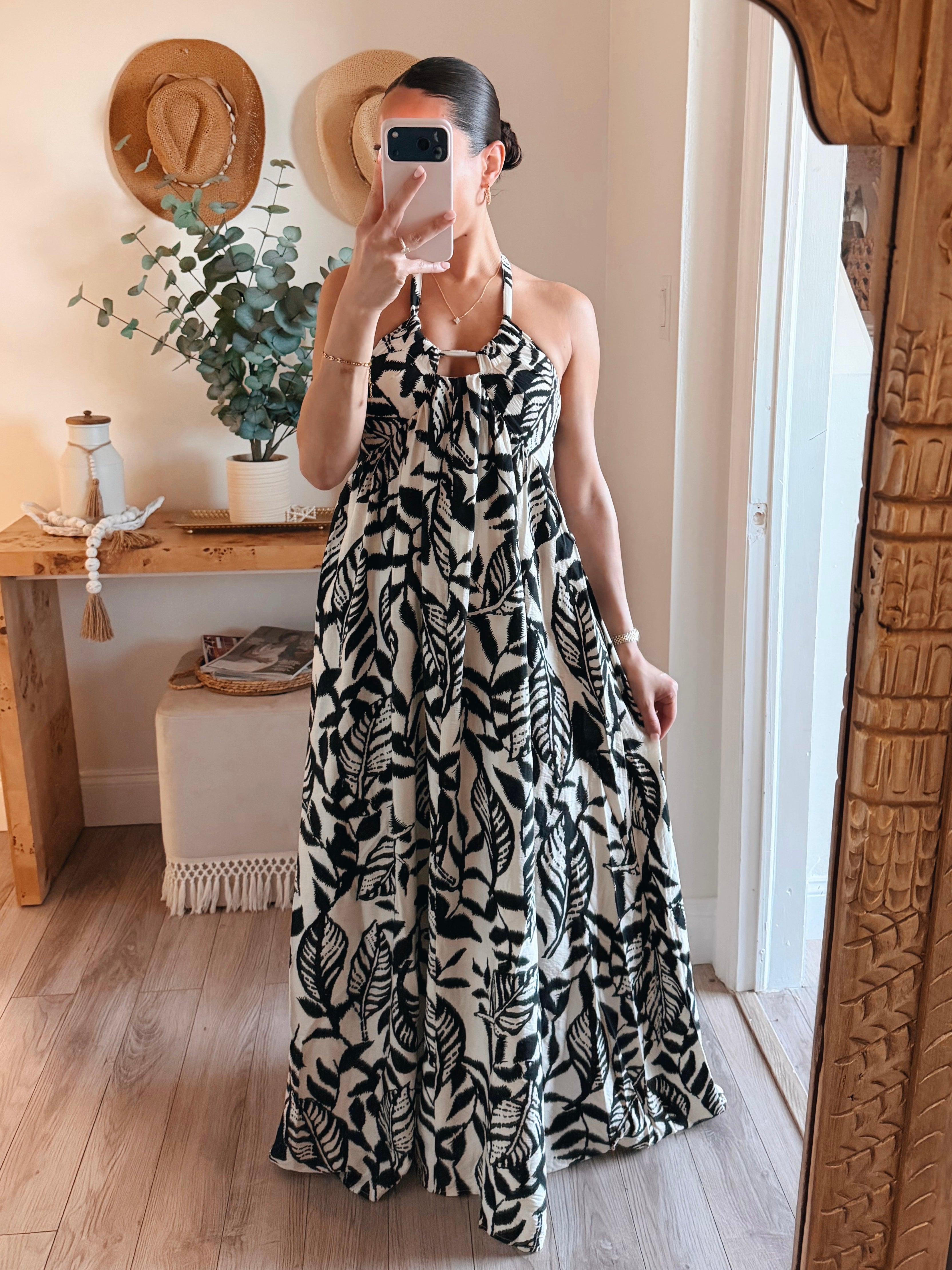 Black/Cream Sidney Floral Halter Maxi Dress