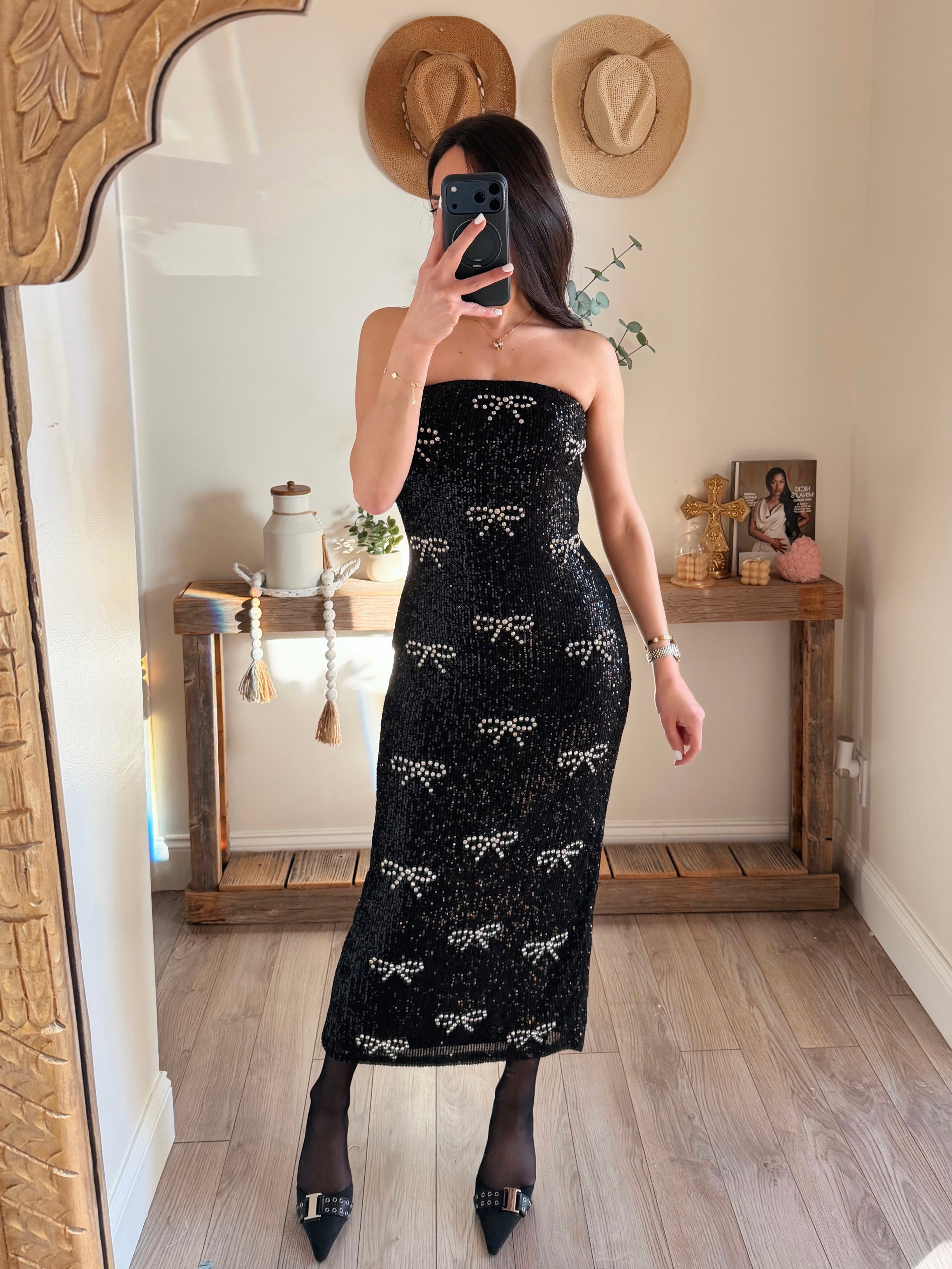 Sequin Bow Tube Midi Dress M Sequin Bow Tube Midi Dress M