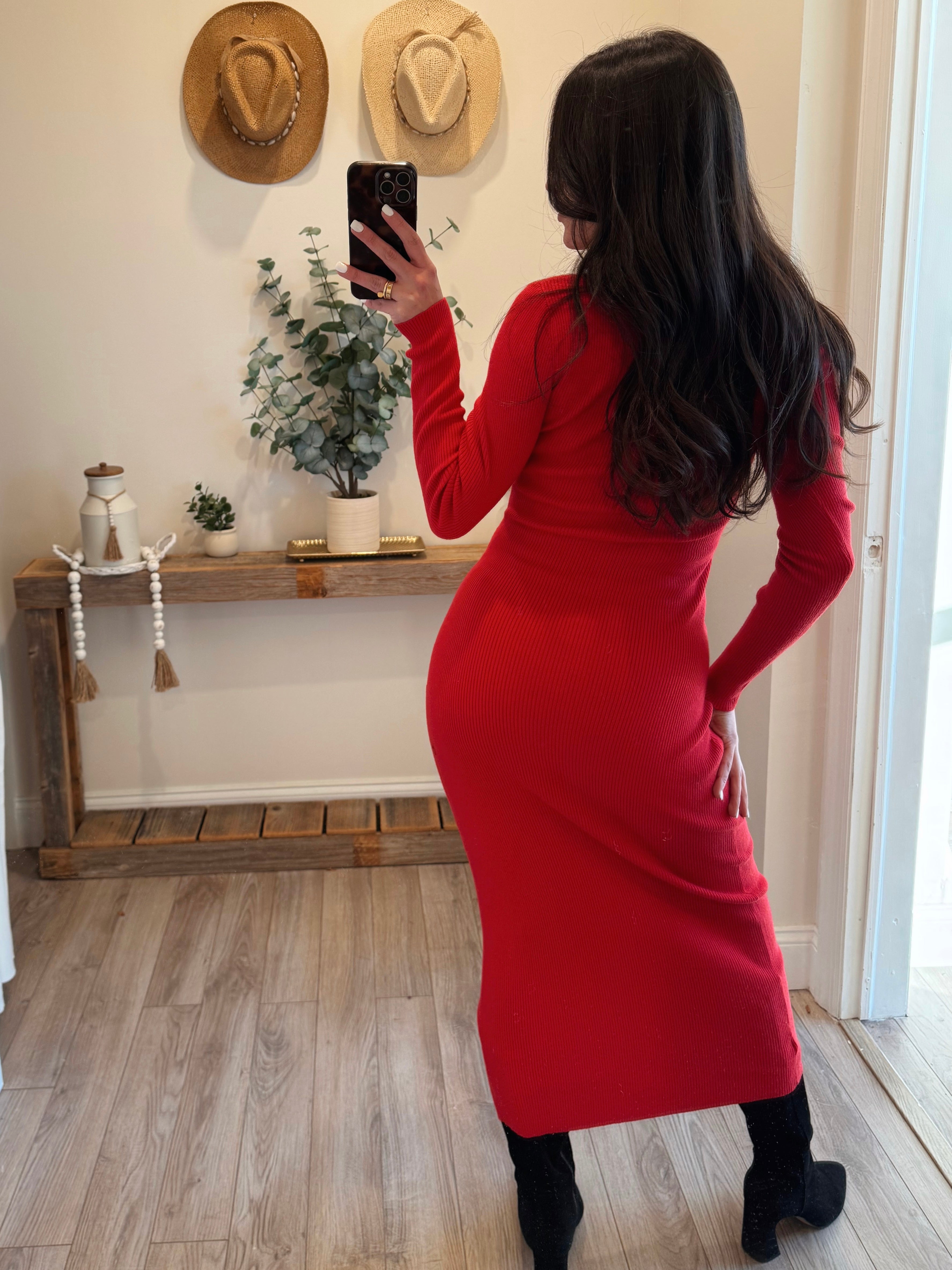 open lace back dress Red Ribbed Knit Button Down Cardigan Midi Dress L