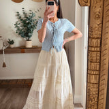 Blue Noah Scalloped Tie-Front Pointelle Knit Top
