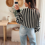 Black/White Striped Ribbed Knit Shrug