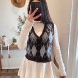 Melissa Argyle Pattern Button Down Knit Cardigan Vest