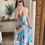 Taupe-Blue Mikayla Floral Maxi