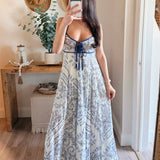 Brynn Blue Trim Printed Maxi Dress