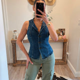 Fitted Button Front Denim Top