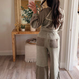 Sage Thermal Cut and Sew Knit Sweater Patch Top