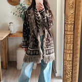 Chocolate Paisley Pattern Knit Open Front Shawl Collar Cardigan