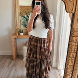 Brown Sugar Plaid Tiered Skirt