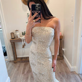 Champagne Sequin Bow Tube Midi Dress
