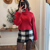 Red Ribbed Cropped Turtleneck Sweater