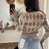 Argyle Pattern Sweater V-Neck Cardigan