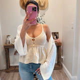 Natural Beige Mixed Knit Embroidered Top