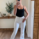Risen High Rise White Flare Jeans