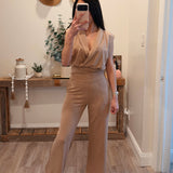 Taupe Sally Elastic Waist Wide Leg Knit Pants