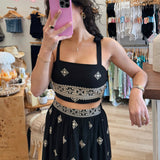 Boho Black/Gold Tiered Midi Skirt