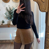 Camel Suede Studded Detail Mini Skort