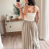 White/Beige Peyton Striped Pattern Combination Dress