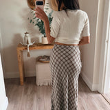 PLAID HIGH WAIST MIDI SKIRT
