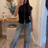 HIGH RISE FULL LENGTH CUFF TINTED WIDE LEG JEANS T7326