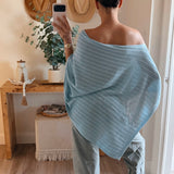 Baby Blue Lilia Asymmetrical Knit Poncho Top