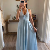 Baby Blue Solene Halter Maxi Cotton Dress