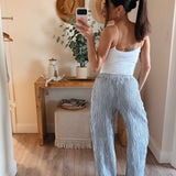 Denim Stripe Cotton Double Gauze Wide Pants