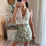 Green Paisley Paneled Wrap Skirt