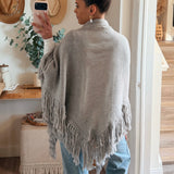 Heather Gray Maxine Fringe Knit Poncho