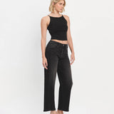 SUPER HIGH RISE BLACK PANEL BARREL JEANS T6589