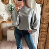 Heather Gray Mock Neck Dolman Sleeve Knit Sweater