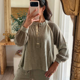 Sage Thermal Cut and Sew Knit Sweater Patch Top