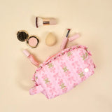 Floral Quilted Cosmetic Pouch - Pink/Blue