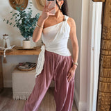 White Asymmetrical One Shoulder Wrap Front Tie Top