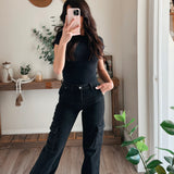 Black High Rise Wide Leg Cargo Jeans