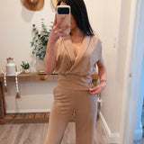 Taupe Sally Shawl Knit Top