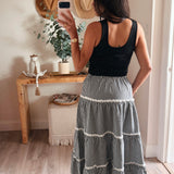 Ali Gingham Tiered Maxi Skirt