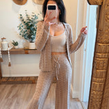 Sand Pointelle Crochet-Knit Drawstring Sweater Pants