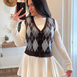 Melissa Argyle Pattern Button Down Knit Cardigan Vest