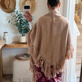 Mocha Maxine Fringe Knit Poncho