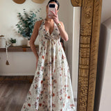 Floral-Print Smocked Halter Paneled Maxi Dress