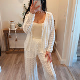 Pointelle Crochet-Knit Drawstring Sweater Pants
