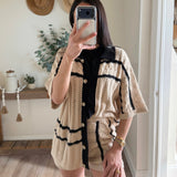 Natural Striped Pointelle Crochet Cardigan