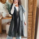 Longline Self Tie Waist Belt Knit Cardigan Vest