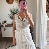 Cream Embroidery Detail Tiered Skirt