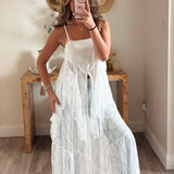 Cream Ruffled Lace Flyaway Maxi Cami Top