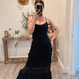 Black Tiered Ruffled Lace Maxi Dress with Partial Lining