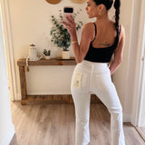 Risen High Rise White Flare Jeans