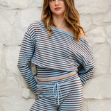Bella Brown/Blue Off Shoulder Sweater Top