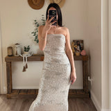 Champagne Sequin Bow Tube Midi Dress